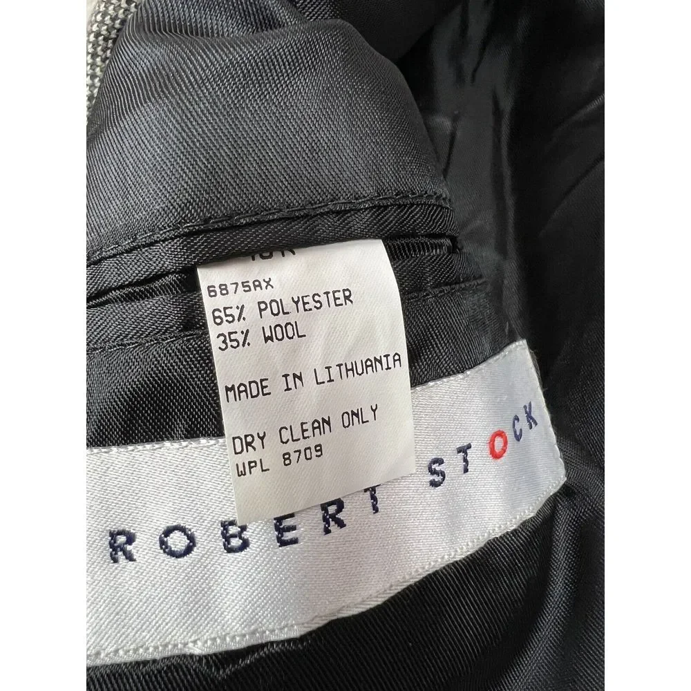 Robert Stock Blazer Mens‎ 48R Gray Polyester Wool Jacket Sport Coat